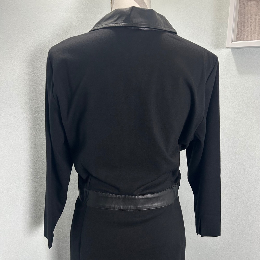 Talbots Petite Black Knee Length Long Sleeve Dress Faux Leather Trim Career  16‎ - Picture 6 of 8